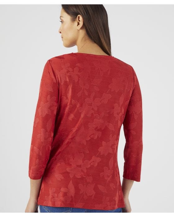 Damart Knot Detail 3/4 Sleeve Print Top