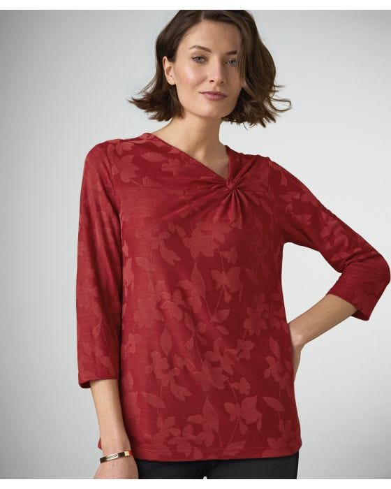 damart Knot Detail 3/4 Sleeve Print Top