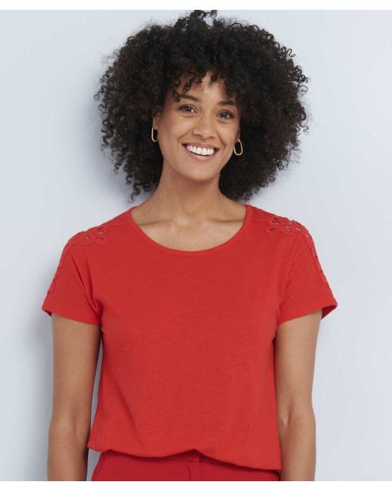 Damart Lace Detail Cotton T-shirt