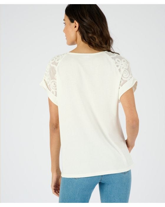 Damart Lace Detail Short Sleeve Top