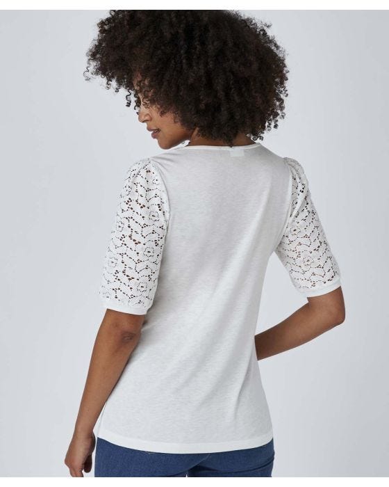 Damart Lace Sleeve Square Ncek T-shirt