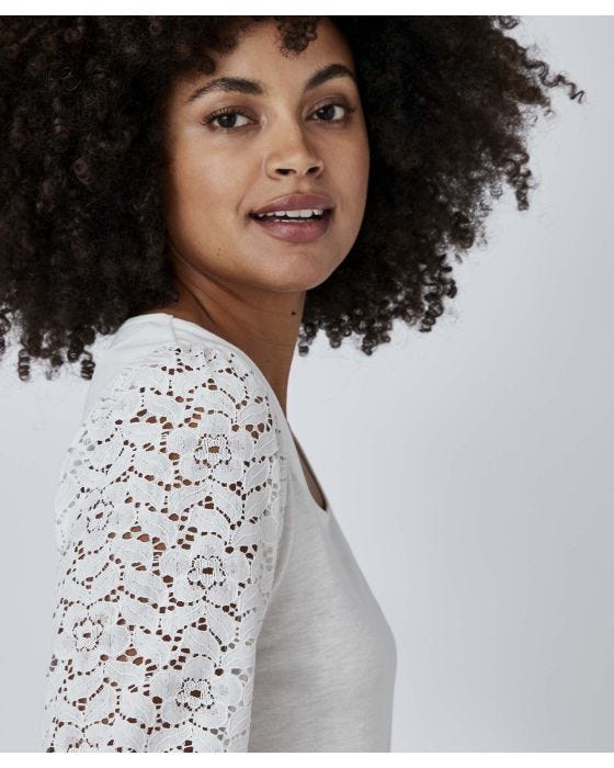 Damart Lace Sleeve Square Ncek T-shirt