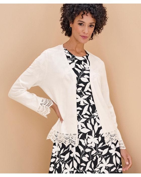 damart Lace Trim Cardigan