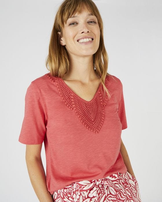 Damart Lace Trim Short Sleeved T-shirt