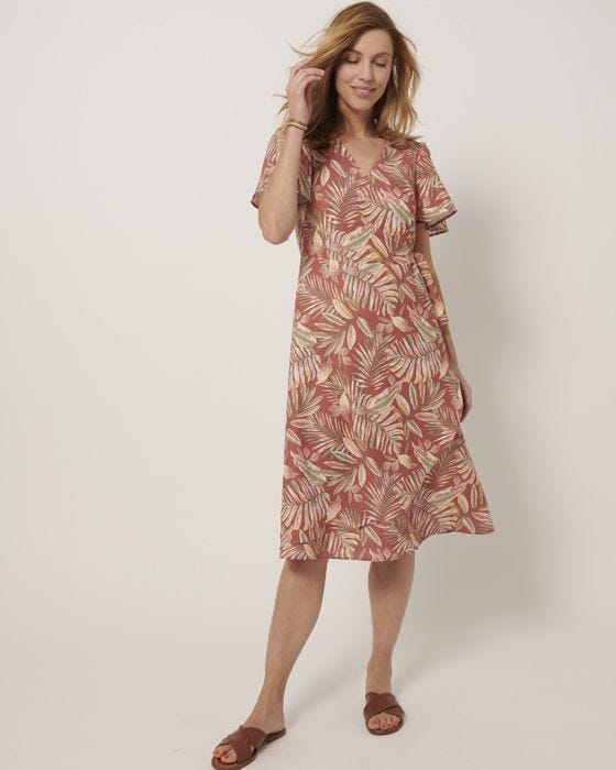 damart Leaf Print Mock Wrap Dress