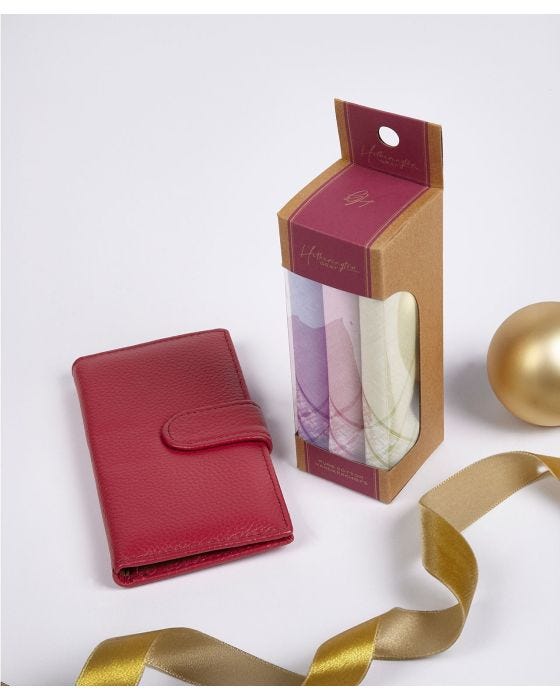 Damart Leather Card Holder & Hankies Set