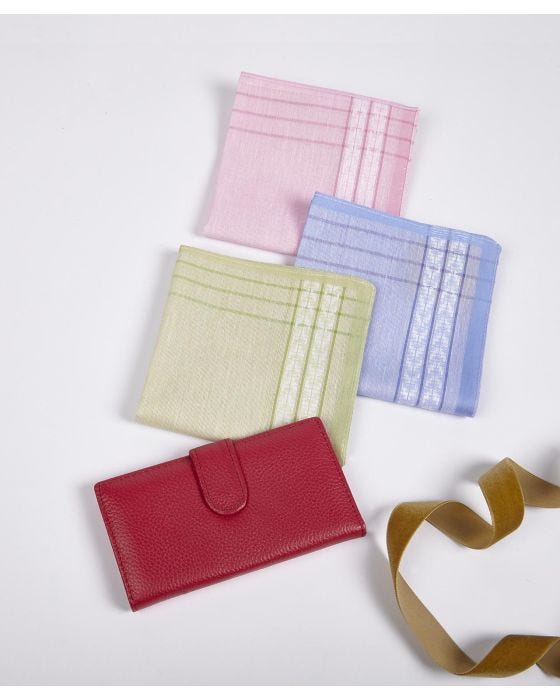 damart Leather card Holder & Hankies set