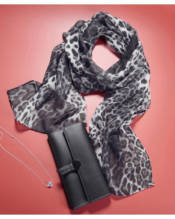 damart Leopard Print Scarf Purse and Necklace Set