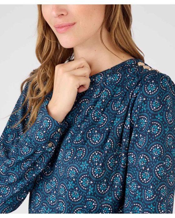 Damart Long Sleeve Draped Front Dress