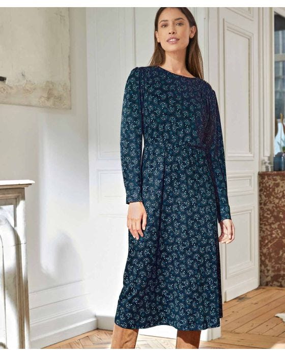 damart Long Sleeve Draped Front Dress