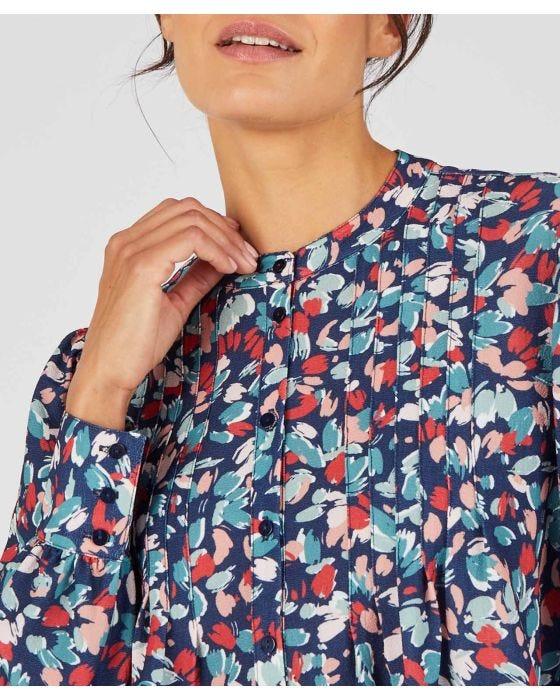 Damart Long Sleeve Pleated Front Printed Blouse