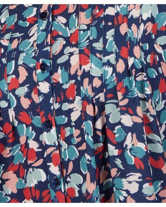 Damart Long Sleeve Pleated Front Printed Blouse