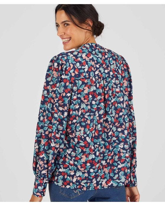 Damart Long Sleeve Pleated Front Printed Blouse