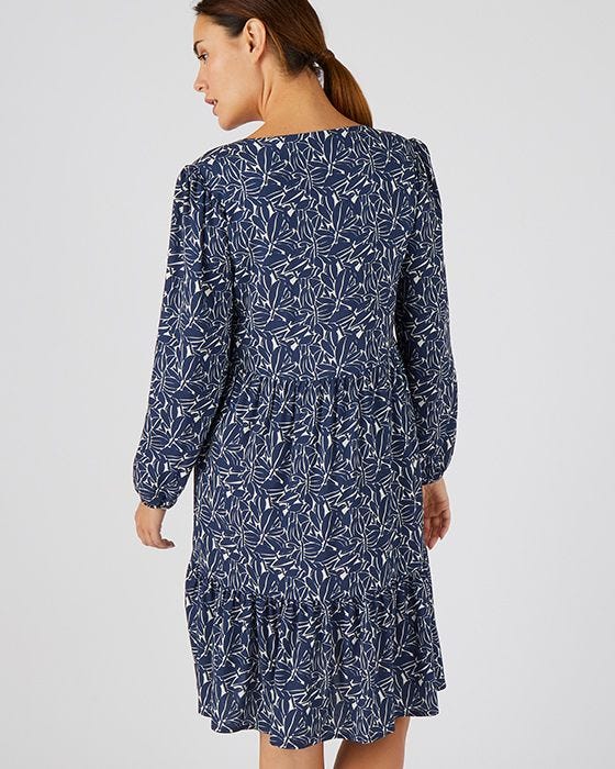 Damart Long Sleeved Floral Print Tiered Dress
