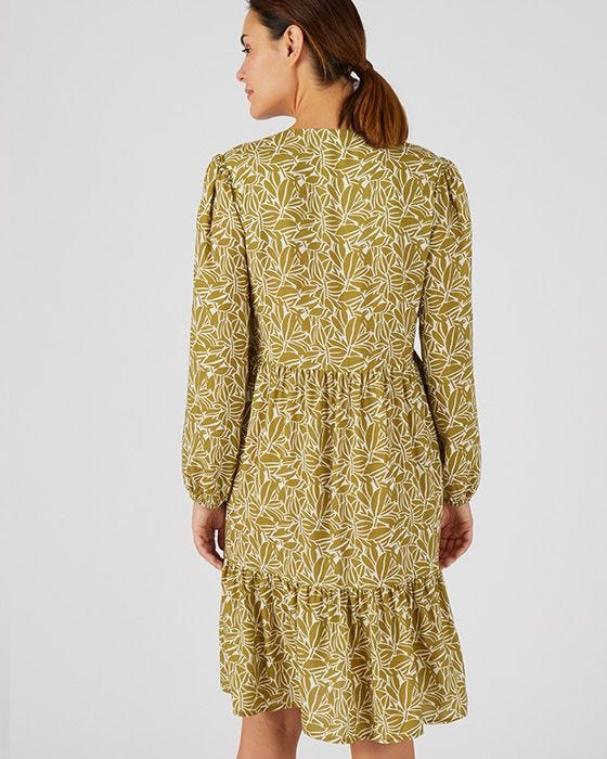 Damart Long Sleeved Floral Print Tiered Dress