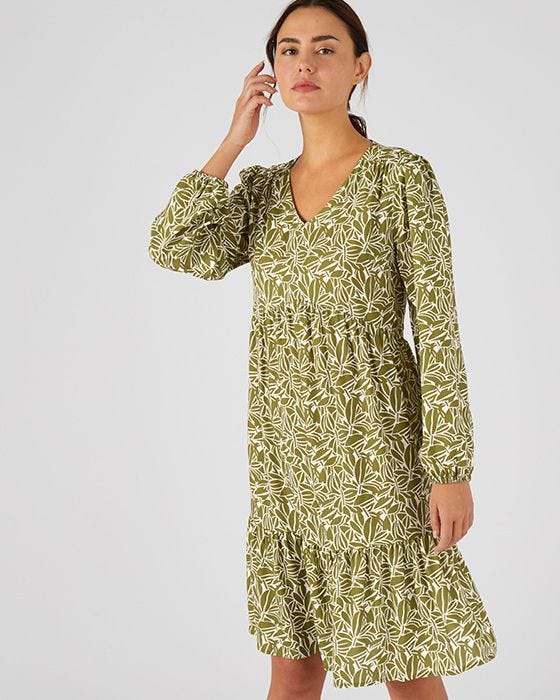 damart Long Sleeved Floral Print Tiered Dress