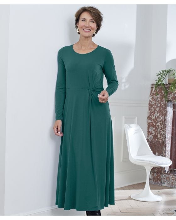 Damart Long Sleeved Side Knot Detail Jersey Dress
