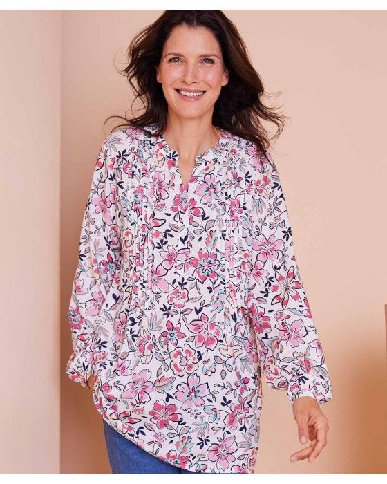 damart Longline Floral Printed Tunic Blouse