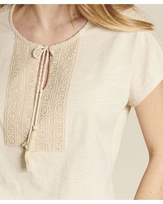 Damart Macramé Tie Tassel Cotton T-shirt