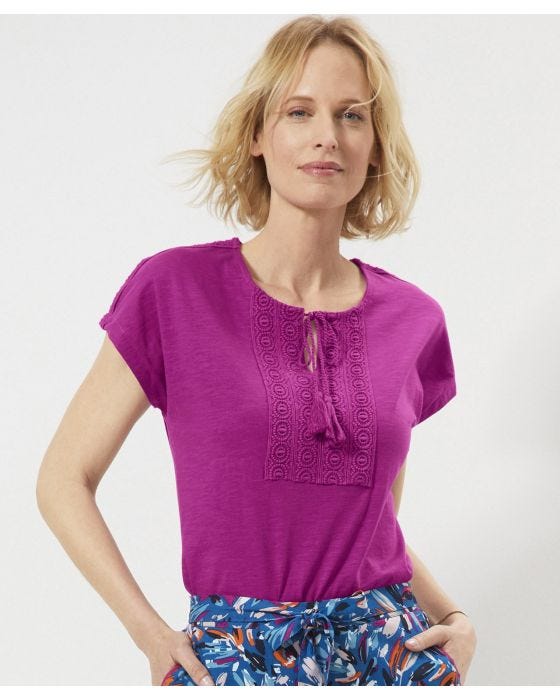 Damart Macramé Tie Tassel Cotton T-shirt