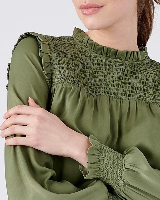 Damart Mandarin Collar Satin-look Blouse