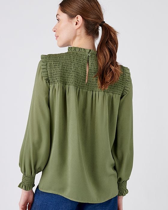 Damart Mandarin Collar Satin-look Blouse