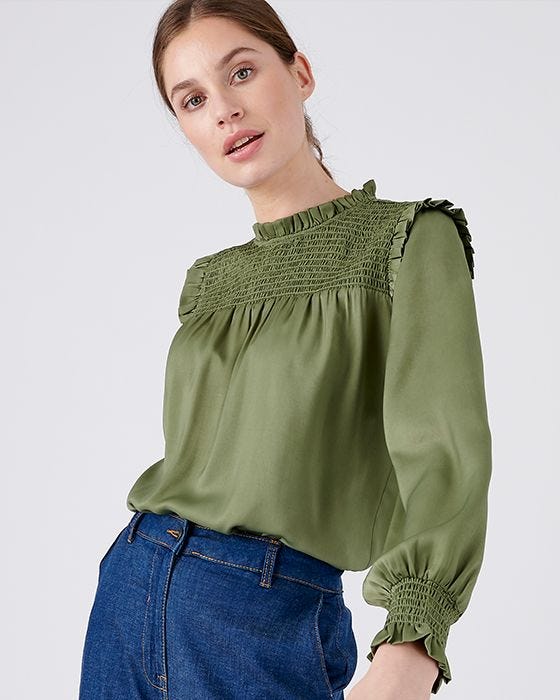 damart Mandarin Collar Satin-look Blouse