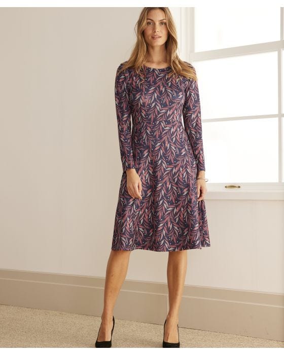 Damart Navy Floral Print Fit And Flare Dress