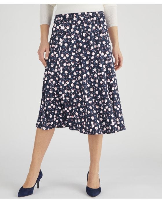 Damart Navy Floral Print Skirt