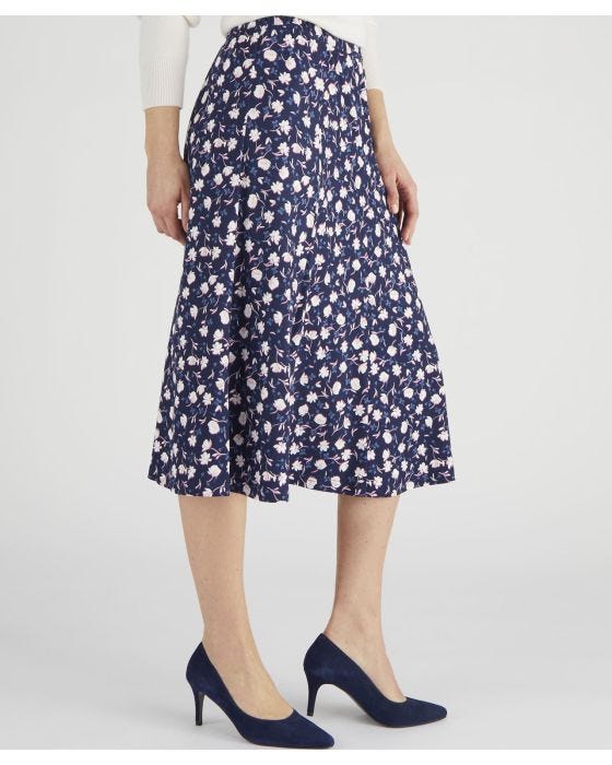 Damart Navy Floral Print Skirt