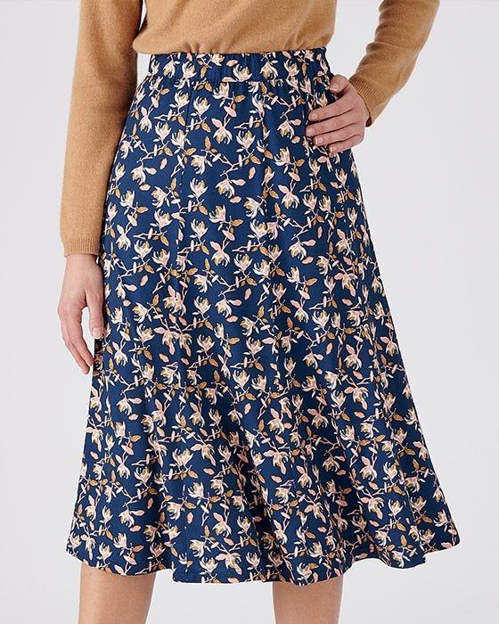 damart Navy Floral Print Skirt