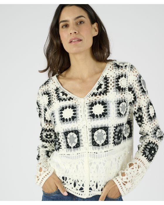 Damart Patchwork V-Neck Cardigan