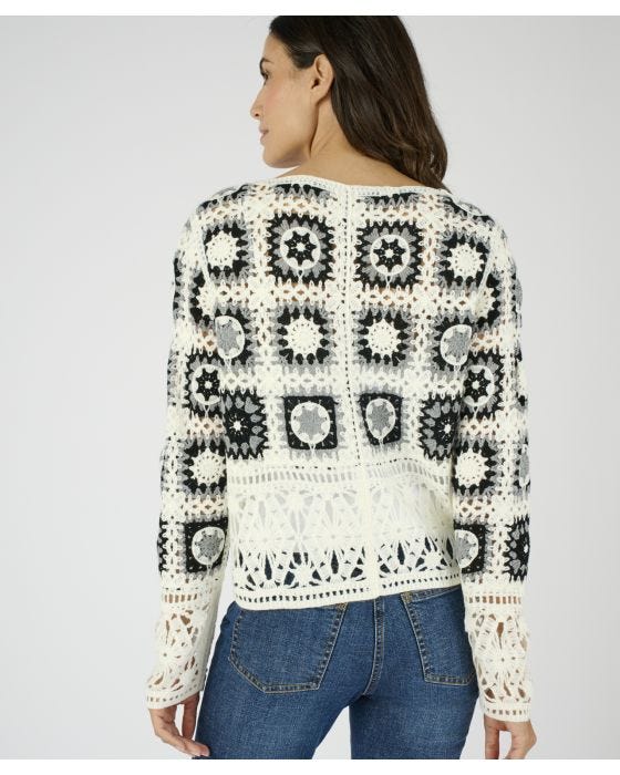 Damart Patchwork V-Neck Cardigan