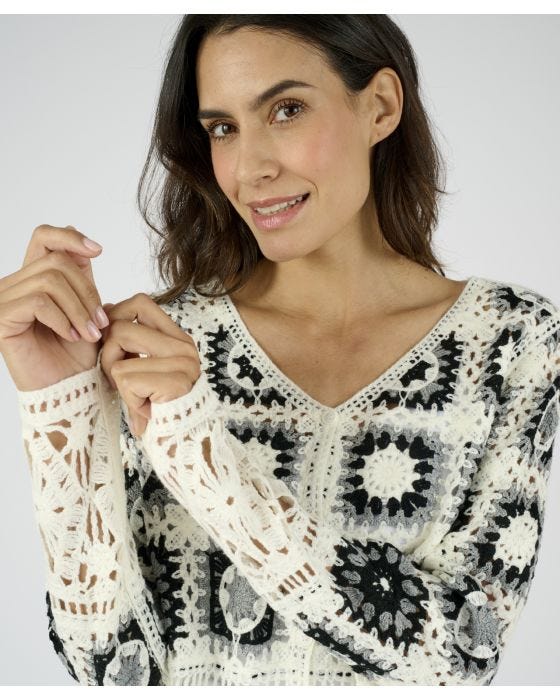 Damart Patchwork V-Neck Cardigan