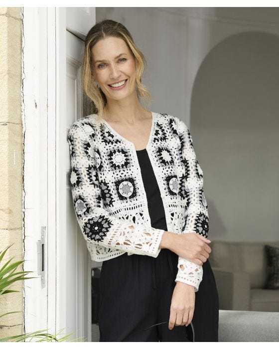 damart Patchwork V-Neck Cardigan