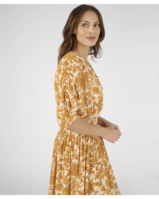 Damart Print Dress With Smock Detail Waist