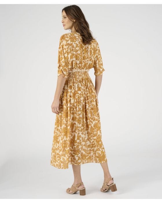 Damart Print Dress With Smock Detail Waist