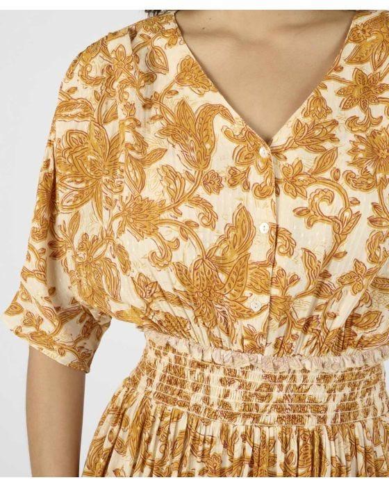 Damart Print Dress With Smock Detail Waist