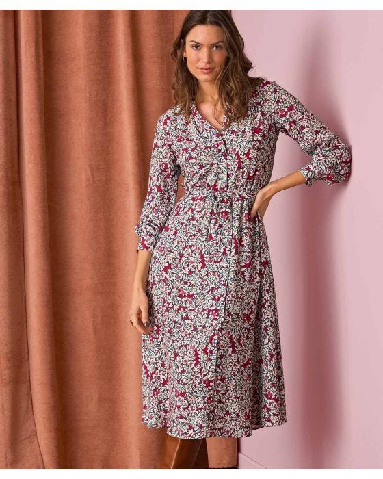 damart Printed Flared Button-front Dress