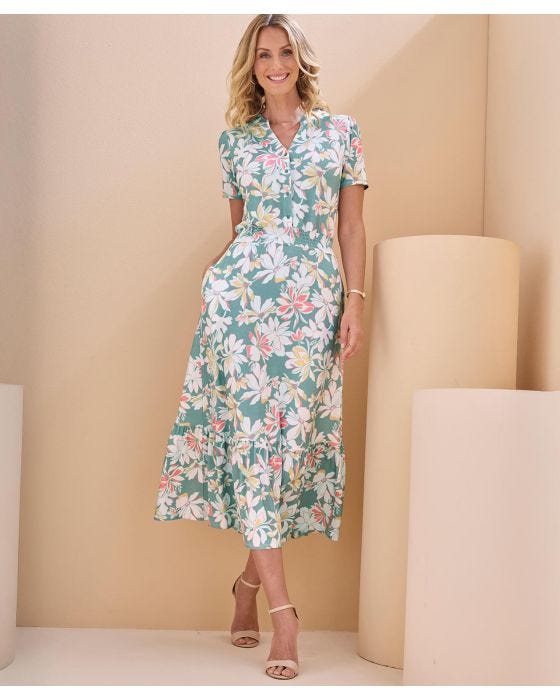 damart Printed Jersey Frill Hem Dress