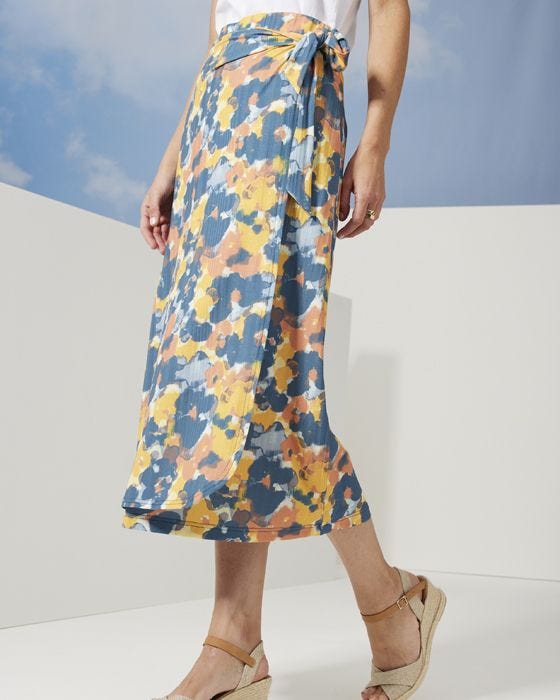 Damart Printed Mock Wrap Skirt