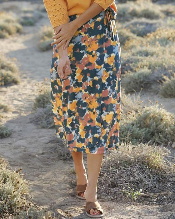 damart Printed Mock Wrap Skirt