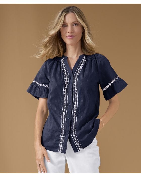 damart Pure Cotton Boho Embroidered Blouse