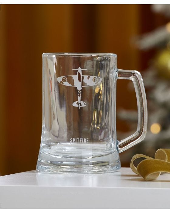 damart RAF Etched Glass Tankard Spitfire