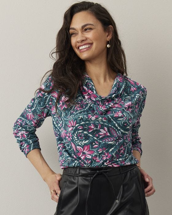 Damart Recycled Printed Cowl Neck Top