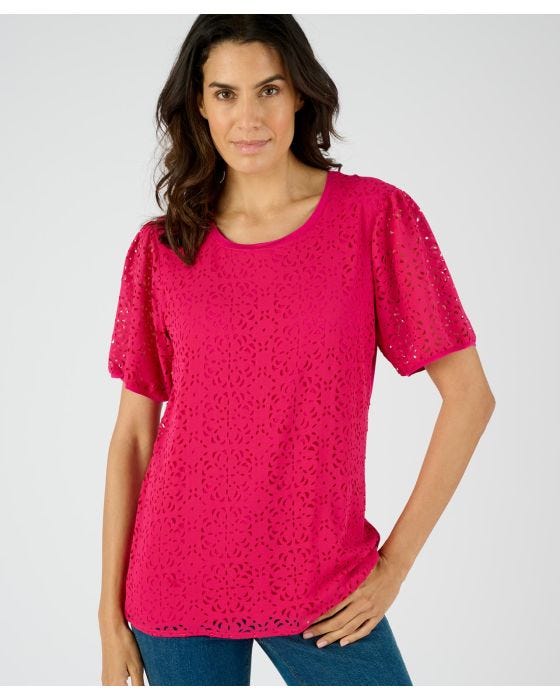 Damart Sheer Short Sleeved Lined Detail Top