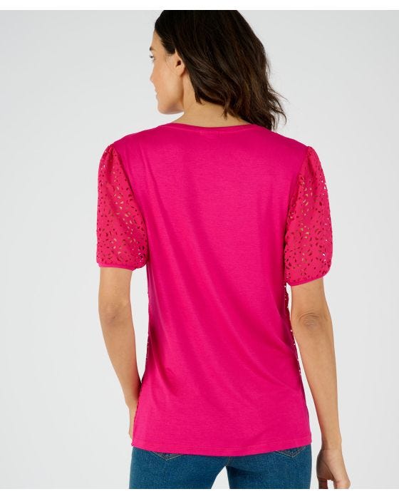 Damart Sheer Short Sleeved Lined Detail Top