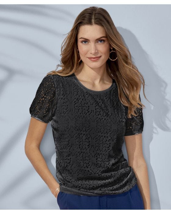 damart Sheer Short Sleeved Lined Detail Top