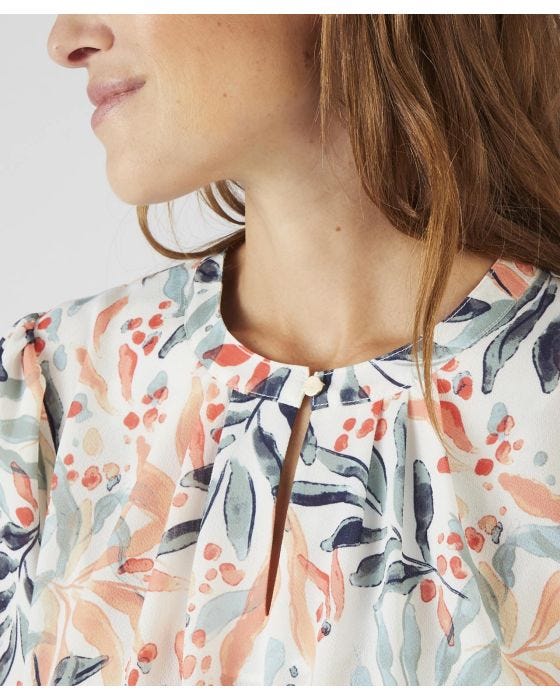 Damart Short Sleeved Button Neck Printed Blouse