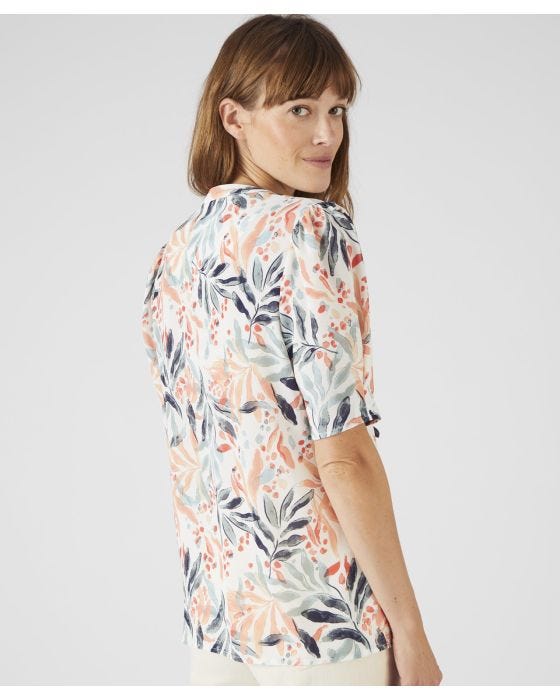 Damart Short Sleeved Button Neck Printed Blouse